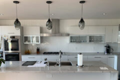 Kitchen Backsplash in Four Seasons Hotel: 2′′ × 8′′ Ceramic tile, chevron pattern, in Denver, Colorado